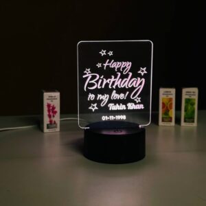 Customizable Happy Birthday Acrylic Multicolor LED Night Lamp ? Black