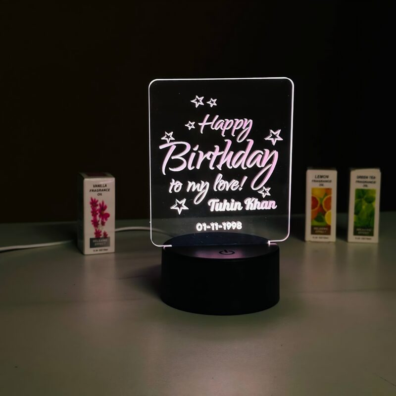 Customizable Happy Birthday Acrylic Multicolor LED Night Lamp ? Black